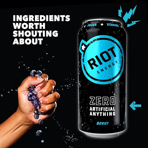 RIOT CLEAN ENERGY DRINK, BERRY, ORGANIC, NO SUGAR ADDED, MADE WITH REAL FRUIT, 100MG L-THEANINE, 16 FL OZ