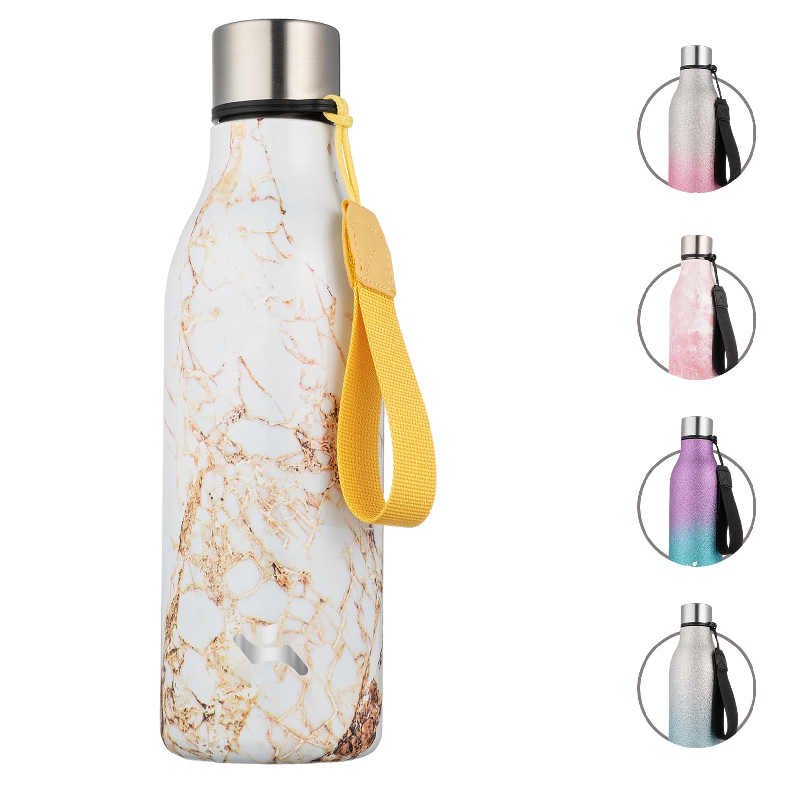 Photo 1 of Konokyo Insulated Water Bottle with Strap,18 oz Double Wall Stainless Steel Vacuum Bottles Metal Water Flask,Marble Amber