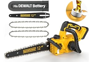 APEXPOWER 12 Inch Brushless Electric Chainsaw Cordless, for Dewalt Battery 20V, Compact Chain Saw with 44.3 FT/S Powerful Cutting, Auto Oiler Low Kickback Battery Powered Chainsaw for Tree Trimming Wood Cutting