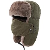 Connectyle Men's Trooper Trapper Hat Warm Winter Hats with Removable Face Mask Earflaps Faux Fur Hunting Outdoor Hat