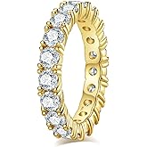 Idocare Moissanite Wedding Band 4ct/2.1ct D Color VVS1 Round Cut 14K Yellow Gold Plated 925 Sterling Silver Eternity Band Rings for Women