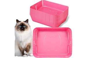 Bokon 25 Pcs Disposable Litter Boxes for Cats Plastic Cat Litter Tray Large Kitten Pan for Kitty Rabbit Guinea Pig Hamster Pets Supplies Travel Home Toilet, 15.7 x 11.8 x 3 Inches(Pink)