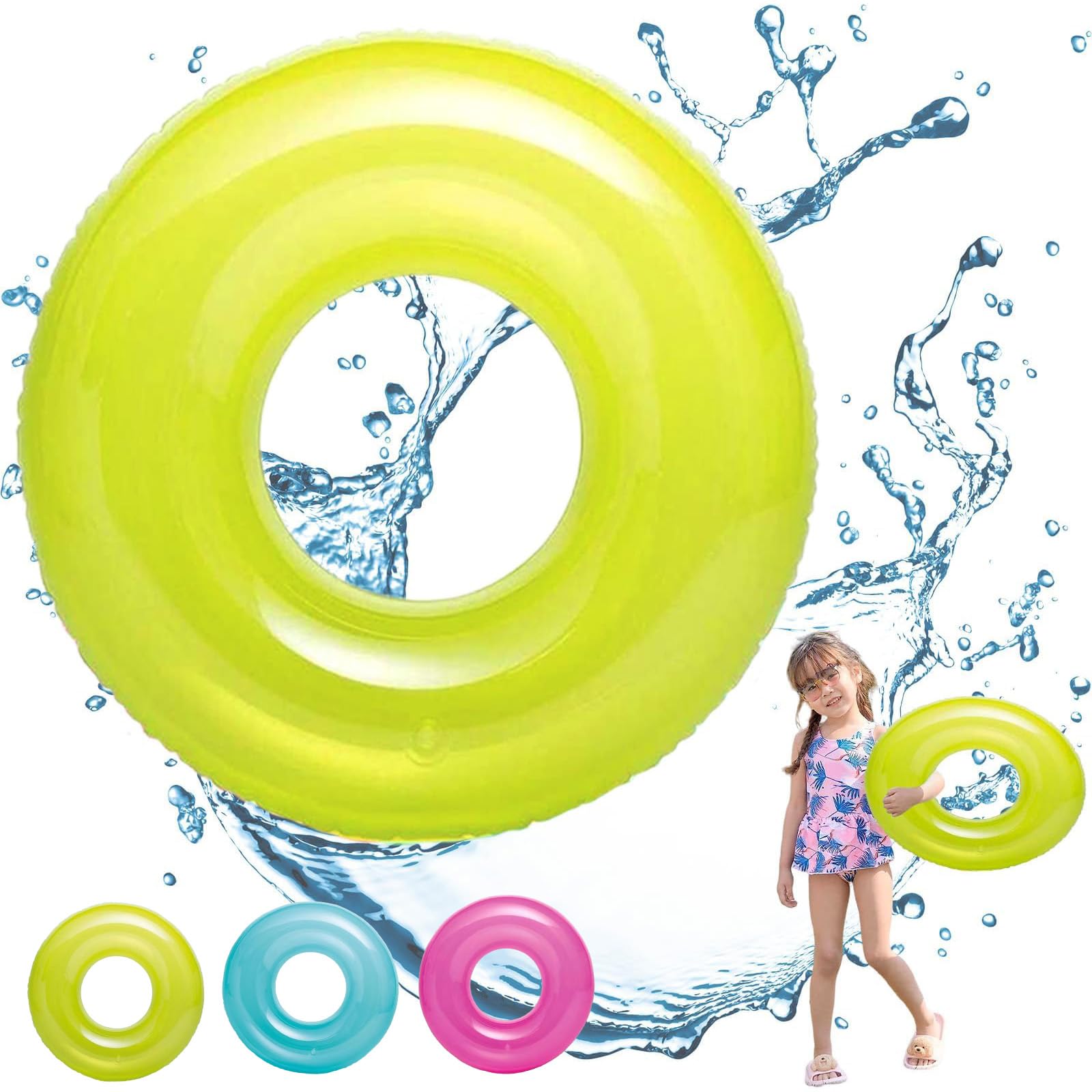 POPOYU Inflatable Swimming Ring Kids,Yellow Inflatable Pool Floats for Kids Swimming Rubber Rings,Pool Inflatables Floats Inflatable Pool Toys for Summer Beach Swimming Pool Water Party Toys