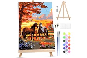 MXJSUA Two Horses Paint by Numbers Kit with Frame for Adult Beginner, Animal Adults Paint by Number Kits on Canvas with Easel