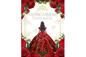 Hardcover Quinceanera Guest Book Burgundy Red with Roses and Gold Butterflies | Mis Quince Años: 15th Birthday Party Guestbook for Guests to Sign In with Gift Log and Pages for Photos
