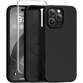 GONEZ Magnetic for iPhone 16 Pro Max Case, Silicone Cover Black | Compatible with MagSafe, Camera Button &amp; Screen Protector, Microfiber Lining, 3 Layers Soft Gel Rubber Shockproof Slim 6.9"