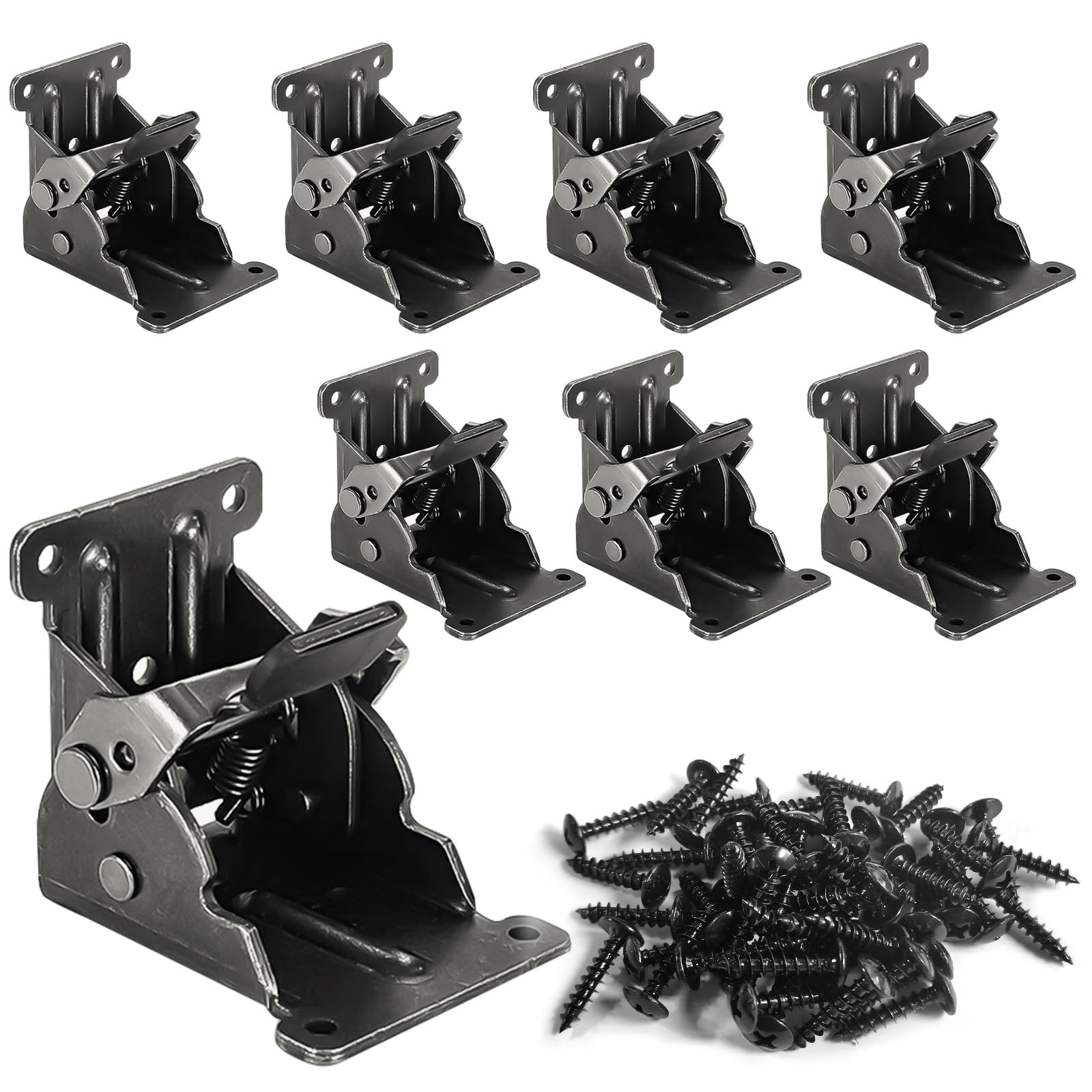 Photo 1 of NICAVKIT 8 Pack Folding Brackets for Table Bed Leg Feet, Self-Lock Hinge Hardware with Screws, Lock Extension Support Foldable Bracket for Furniture Leg, Shelf, Cabinet, Workbench