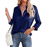 HOTOUCH Button Down Shirts for Women Satin Silk Collared Dressy Casual Blouses Loose Long Sleeve Office Work Tops
