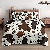 WeCozy Queen Size Comforter Set with 2 Pillowcases, Vintage Cow Brown Cowhide Animal Soft 3 Pcs Bedding for Kids and Adults Bedroom Bed Decor