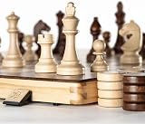 A&A 15 inch Magnetic Wooden Chess Set Folding Board Staunton 3 inch King view 5