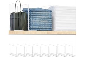 OKPOW Acrylic Shelf Dividers for Closet Organization: 8 Pack Tall Durable Clear Shelves Separators for Clothing Adjustable