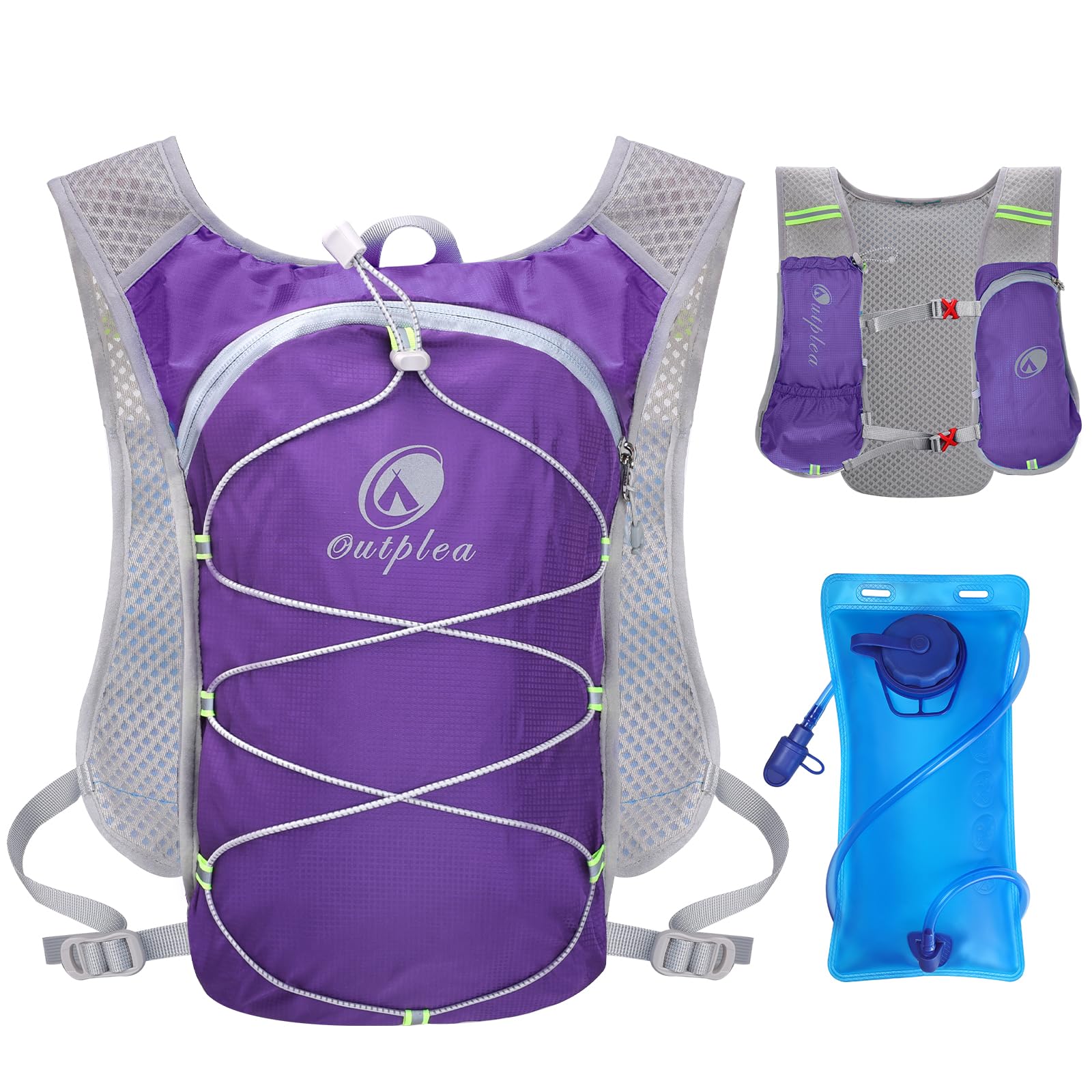 Outplea Women Running Vest with 2L Large Opening Water Bladder, Ultralight Cycling Hydration Pack Backpack with Phone Holder for Runner Marathoner Hiking Walking, Purple