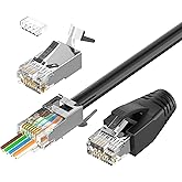 VCELINK RJ45 Connectors Pass Through, 30 Pack Cat7/Cat6A Shielded Modular Plug for Network Cable, Ethernet Ends with Black St
