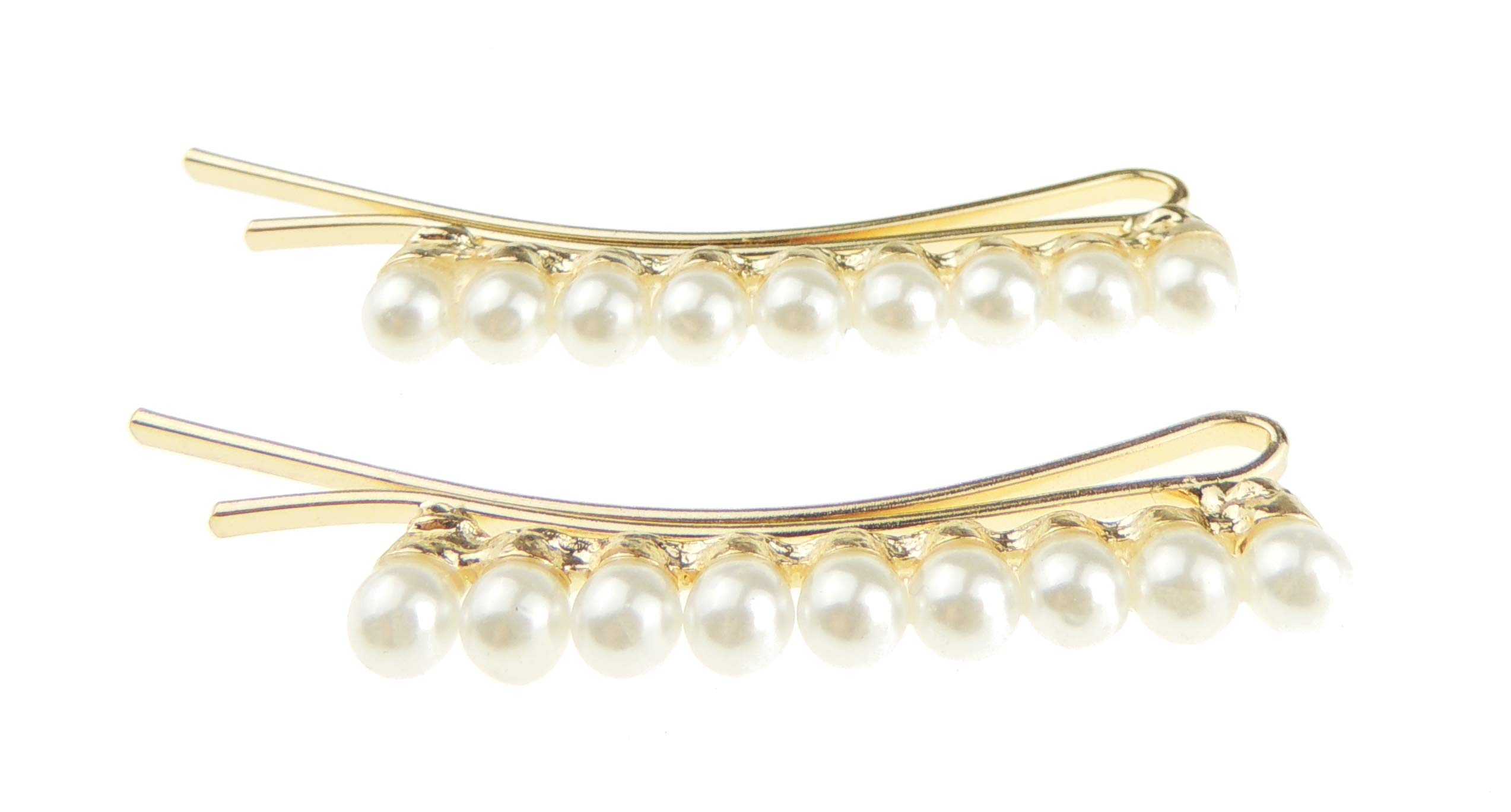 Womens Girls Sparkly Bow Rhinestone Jeweled Crystal Diamante Party Birthday Christmas Bridal Wedding Accessories Slides Hairpin Hair Clips Grips Bobby Pins Set of 2 Gold Tone Faux Pearl