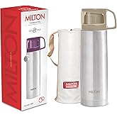 Milton Flask 500 ML (17 oz) Insulated Water Bottle, Stainless Steel Double-Walled Vacuum Insulated with Cup &amp; Cover, Keeps Drinks Hot &amp; Cold for 24 Hours, Leak-Proof &ndash; Glassy Grey