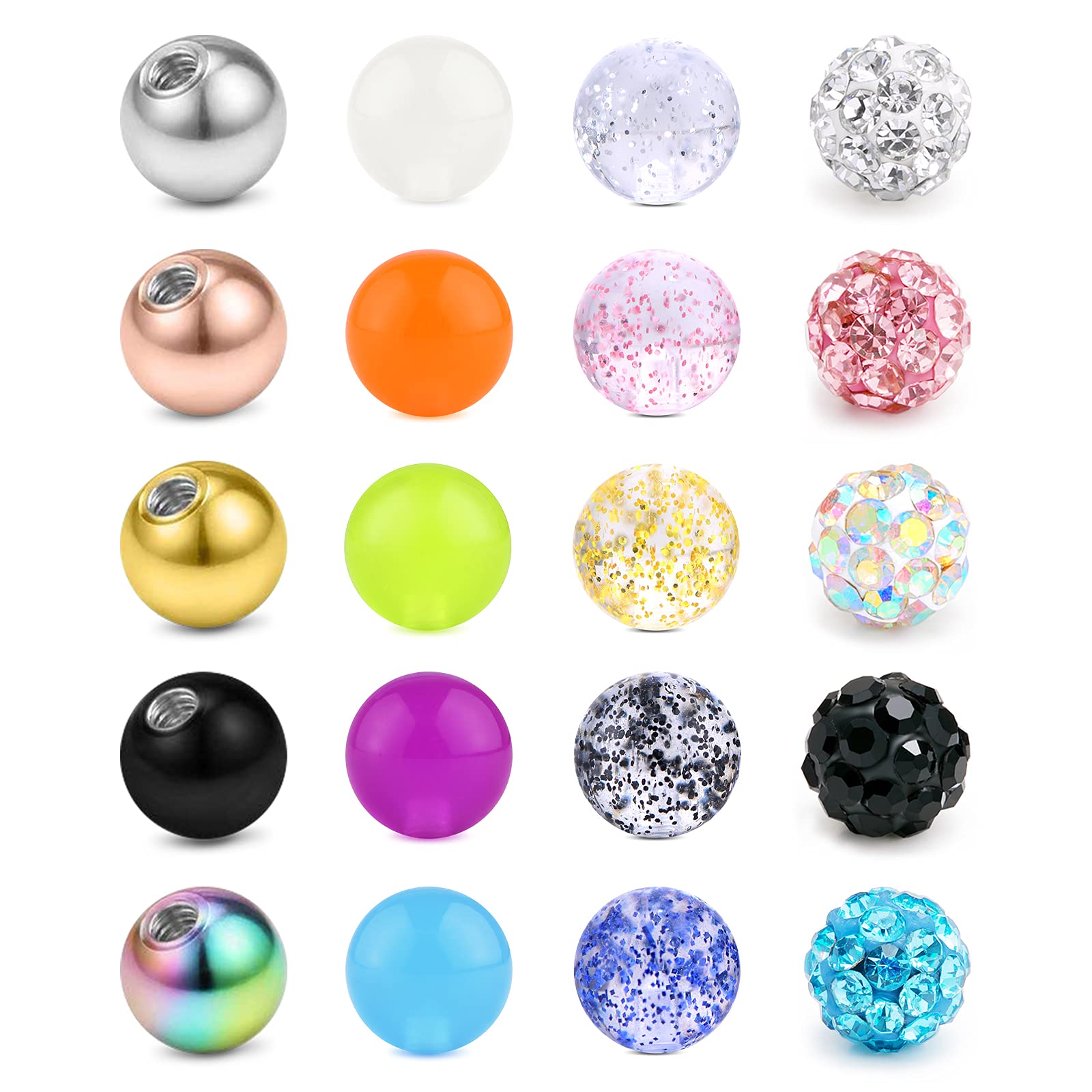 Briana Williams Replacement Piercing Balls 16G 3mm Surgical Steel & Acrylic Lip Labret Ring Balls Barbell Body Jewellery