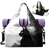 Tansealive Black Cat Print Gym Bag with Shoe Compartment Large Capacity Duffle Bags Portable Lightweight Gym Bag with Wet Pocket Water Resistant Yoga Mat Holder Duffel Bags Swimming Yoga Workout