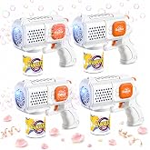 Panamalar 4 Pack Wedding Bubble Guns, Automatic Bubble Machine Gun for Kids 10000+ Bubbles with Light/Solution(4Bottle+10Refill), 10 Holes Bubble Blower Guns for Party Outdoor Wedding Gift, White