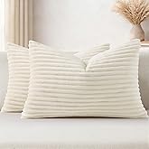 Simmore Decorative Spring Throw Pillow Covers 12x20 Set of 2, Soft Natural Plush Flannel Double-Sided Fluffy Lumbar Pillow Covers for Couch Sofa Living Room, Cream White