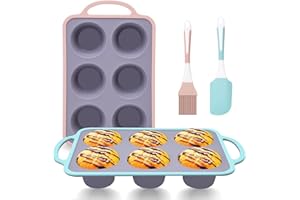 COOKSTYLE Silicone Muffin Pan, 6 Cups Cupcake Pan, Nonstick Silicone Muffin Tin, Mini Muffin Pan BPA Free And Dishwasher Safe, Great For Making Muffin Cakes, Tart, Bread (6 Cups,2 Pcs)