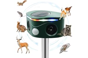 HECO ARMOR Ultrasonic Solar Animal Repeller for Yard, 5 Modes Outdoor Cat Repellent Squirrel Repellent with Motion Sensor & Flashing Light, Animals Deterrent for Squirrel Bird Deer Cat Skunk Dog for Yard Garden