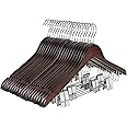 TOPIA HANGER Wooden Suit Hangers with Adjustable Metal Clips (20 Pack), Solid Wood Clothes Hangers, 360° Swivel Hook, Premium Retro Finish Pants Hangers for Clothes Coat, Jeans, Blouse-CT28A20