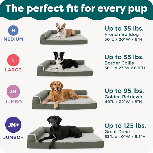 FURHAVEN ORTHOPEDIC DOG BED FOR LARGE DOGS W/ REMOVABLE BOLSTERS & WASHABLE COVER, FOR DOGS UP TO 95 LBS – PLUSH & SUEDE SOFA – ESPRESSO, JUMBO/XL