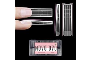 NOVO OVO XXL Sharp Square Natural (not Sculpted) Nail Tip, Extra Thick False Nails Press on, Full Cover Soft Gel Extension Fake Nail Acrylic kit with XL L M French Tip Auxiliary Line x 15 Size 180pcs