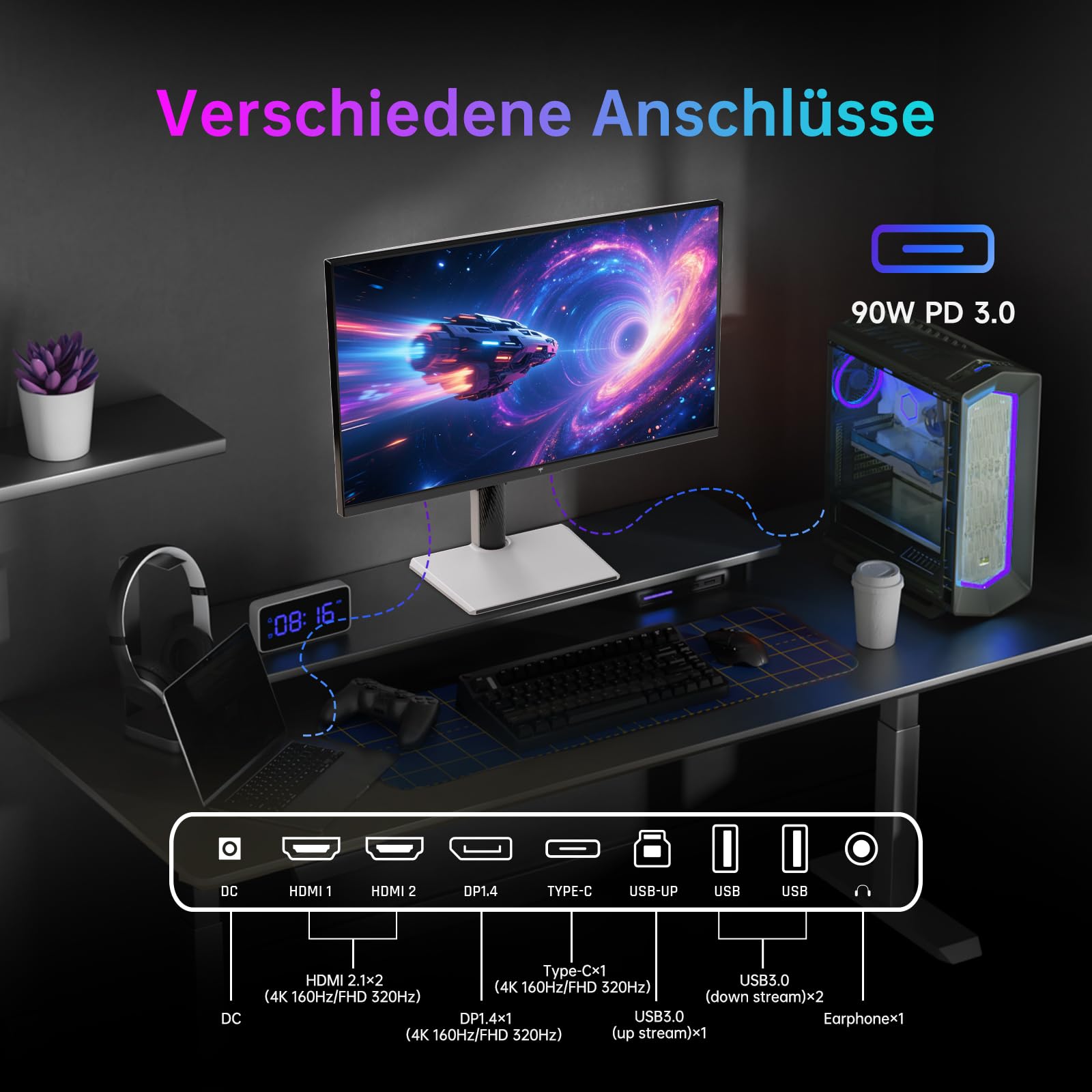 KTC 4K Gaming Monitor 27 Zoll | Dual Mode 4K@160Hz / FHD@320Hz nahtloses Umschalten | Schnelles IPS-Panel | 1ms | HDR400 | Adaptive Sync | 125% sRGB, 97% DCI-P3, ΔE<2 | USB C 90W | KVM | Weiß 8