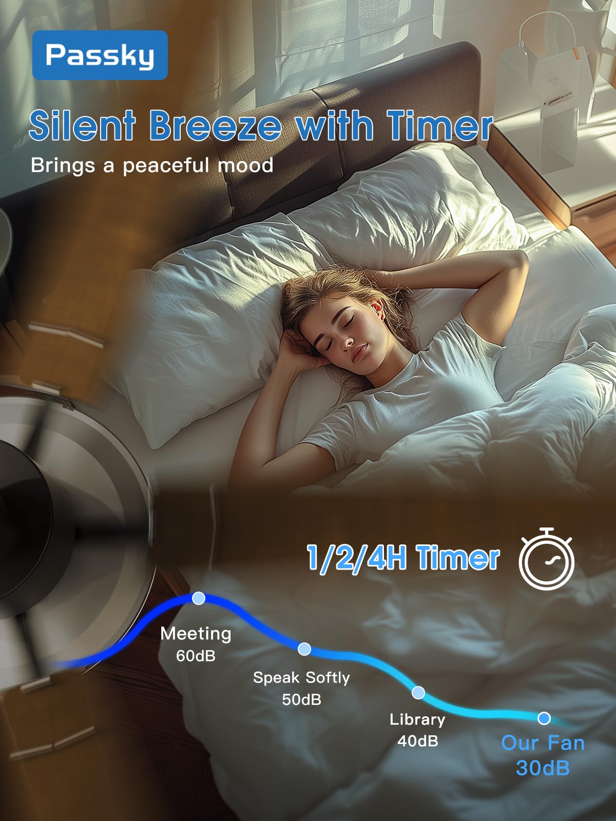 Passky Ceiling Fans with Lights, 52 inch Sleek Ceiling Fan with Light and Remote Control, 3CCT, Dimmable, Reversible, Noiseless, Black Ceiling Fan for Bedroom, Living Room