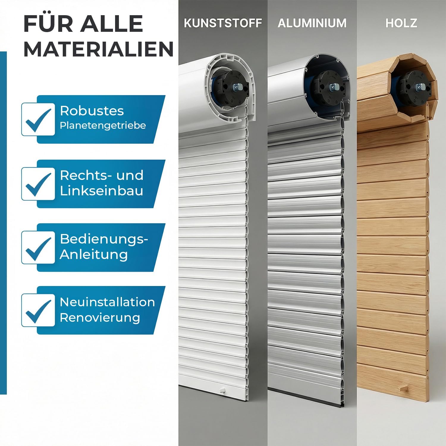 heicko Rollladenmotor | 10 Nm für SW60 Achtkantwelle | 23kg Zugkraft | Ohne Funk | Mechanische Endschalter | Leiser Rohrmotor | Wartungsfrei | IP44 Schutz für Innen und Außen 6