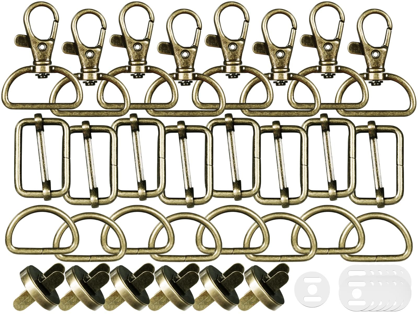 D rings for Bag Making Supplies 30 Pcs 25mm Swivel Metal Buckles with Magnetic Buttons D rings Heavy Duty Bag Making Hardware Slide Buckle for Wallet DIY Crafts Sewing Handbag(Bronze) — image 1