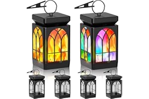GAJYYFB Mini Solar Outdoor Lanterns Waterproof，Solar Flickering Flame Outdoor Lantern Lights, Decorative Hanging Solar Lights Color Changing，LED Halloween Lights for Patio Garden Deck Yard, 6 Pack