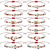 LUBINGSHINE 12pcs Charms Christmas Bracelet for Women, Xmas Holiday Crystal Handmade Bracelet Jewelry Set, Christmas Stocking Stuffers Party Favors Festival Gift