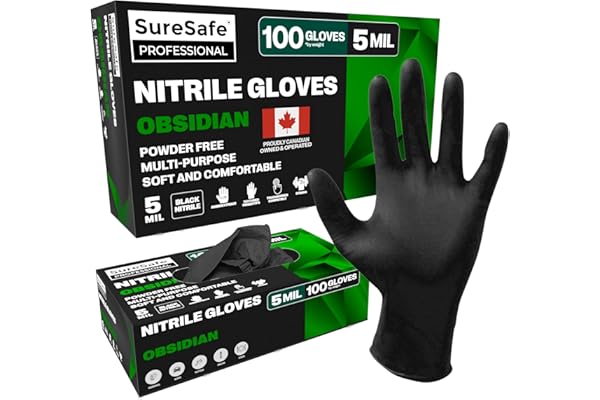 SURESAFE Black Gloves Disposable, 5 Mil Nitrile Gloves, Latex Free Disposable Gloves, Food Grade Gloves, Mechanic Gloves
