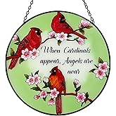 Stained Glass Window Hanging 10” Cardinals Suncatcher Handcrafted Glass Panel Window Decor Gift for Mom Grandma