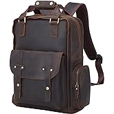 TIDING Genuine Leather 15.6 inch Laptop Backpack for Men College Casual Rucksack Backpack Business Travel Daypack