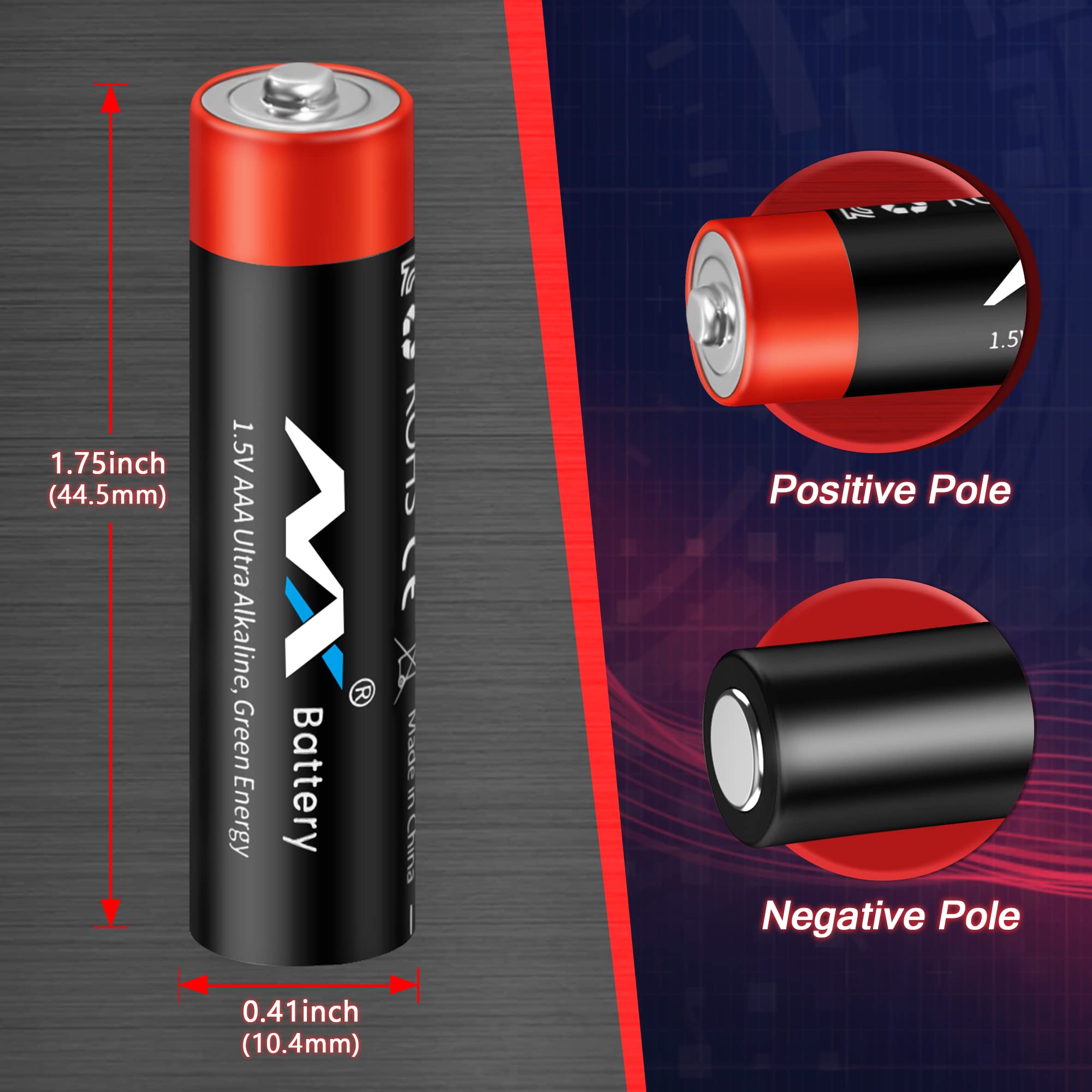 AAA LR03 Batteries,Ultra Long Lasting Alkaline Battery,with Long Lasting Power, 10-Year Shelf Life MSDS and CE RoHS Tested AAA Battery (12 Count)