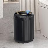 onlcuk Motion Sensor Bathroom Trash Can with Lid,Black and Gold Garbage Can | 3 Gallon Automatic Bathroom Garbage Cans,Black Garbage Bin,Touchless Sensor Trash Bin,Small Waste Basket for Bedroom,Office