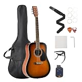 VEVOR Dreadnought Acoustic Guitar, 41 in, 6-String Sunburst Solid Spruce Top Guitar, Beginner Bundle with Gig Bag, Tuner, Strap, Strings, Picks, Capo, Rosewood Fingerboard, for Adult Taller Player