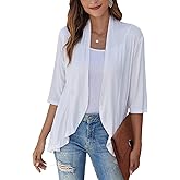 Bluetime Women Casual Lightweight Open Front Cardigans Soft Draped Ruffles 3/4 Sleeve Cardigan (S-3XL)