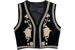 Verdusa Women's Vintage Embroidery Vest Top Open Front Sleeveless Cropped Cardigan Boho Cowgirl Vest Jacket