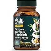 Gaia Herbs Ginger-Turmeric Postbiotic - Premium Digestive Support Supplement for Gut Health - Made with Fermented Turmeric & Ginger - Free from Dairy, Soy & Gluten - 60 Vegan Capsules (30 Servings)