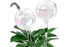 MOONSOUND Glass Plant Watering Globes, 2pcs Plant Automatic Water Bulbs Flower Self Feeder Balls Irrigation Device Auto Waterer Planter Insert Stakes for Indoor Outdoor Garden Potted While Away on Vacation