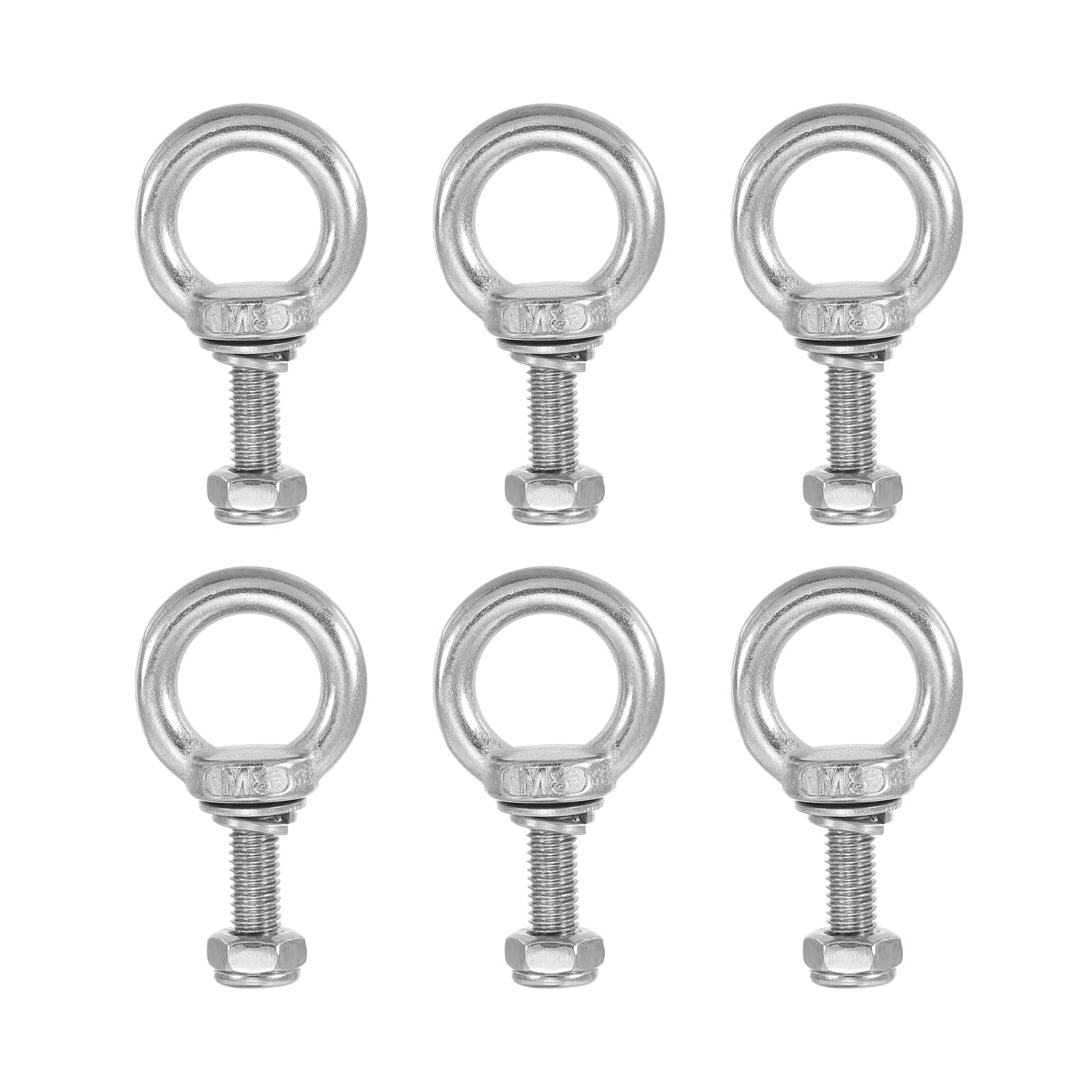 PATIKIL Lifting Shoulder Eye Bolts, M8x25 304 Stainless Steel Male Thread with Hex Screw Nut Gasket Flat Washer for Hanging Securing Chain Wire Rope, 6 Sets