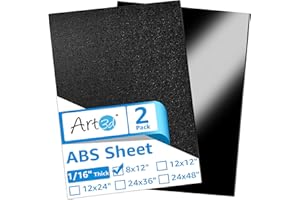 Art3d ABS Plastic Sheets 1/16 Inch Thick 8"x12", 2 Pack - Thermoform Two-Sided Rigid ABS Sheet (Textured Plastic Front & Smooth Back)