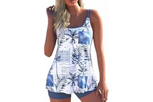 ROSEWE 2025 Tankini Swimsuits for Women, Two Piece Bathing Suits with Shorts, Modest Tank Top Swim Dress