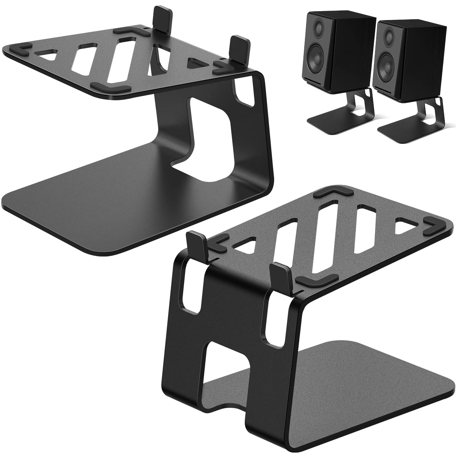 Vaydeer Speaker Riser Stands for Desk and Bookshelf, Universal Audio Stands (2 pieces, Black Metal)