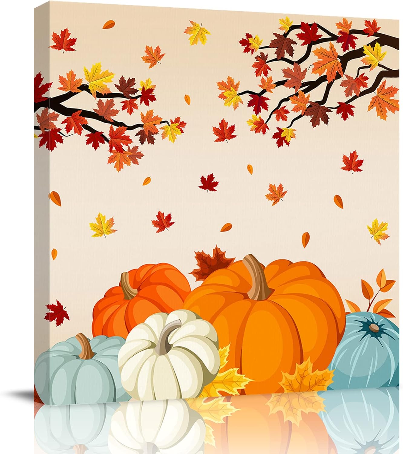 Paintings - Lartdumur Fall Canvas Harvest Pumpkin Oil Paintings on Maple Leaf Decor for Thanksgiving Living Room Bedroom Bathroom work Decorations 12x12in