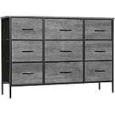 VASICAR Dresser for Bedroom with 9 Deep Drawers, Wide TV Stand Modern TV Console, Fabric Storage Cabinet, Chest of Drawers for Closet, Nursery (Gray)